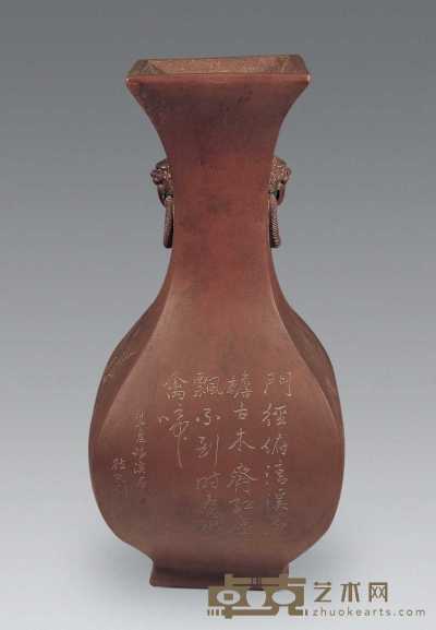 清晚期 紫砂兽耳方瓶 高48cm